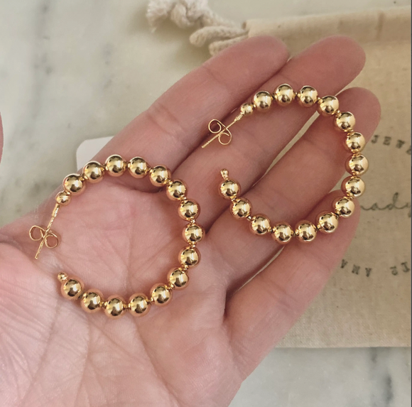Beaded Hoop Earrings 18k Gold Filled